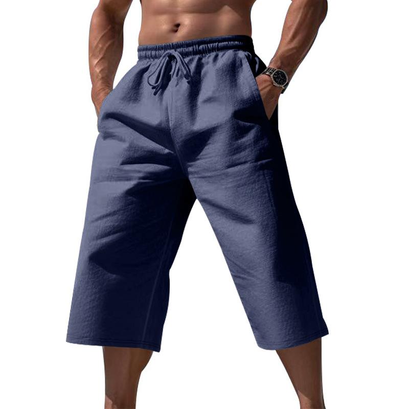 Herren Kordelzug Elastischer Bund Caprihosen Imitation Leinen Locker Mehrfarbig Atmungsaktiv Sommer Freizeit Verkürzte Hosen