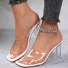 Fashion Elegant Transparent Pvc Clear High Heels Slippers Women 2025 Summer Square Toe Crystal Sandals Women Sexy Slip On Party Shoes