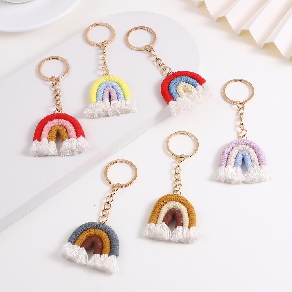 Handmade Rainbow Knit Keychain Pendant - Fashionable Woven Accessory