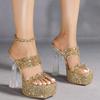 2025 Europe and America 15cm high-heeled sandals luxury crystal sequins sexy hollow cool slippers high heels LFD-3640-A2
