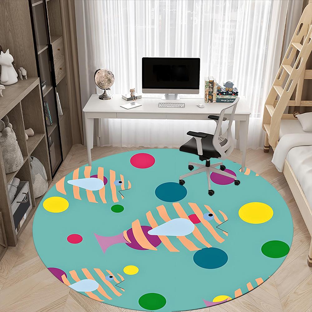 1pc Fish Pattern Office Round Rug, Non-slip, Soft and Durable Office Rug for Interior Decoration, Perfect for Office, Beautiful Decoration yy260323055