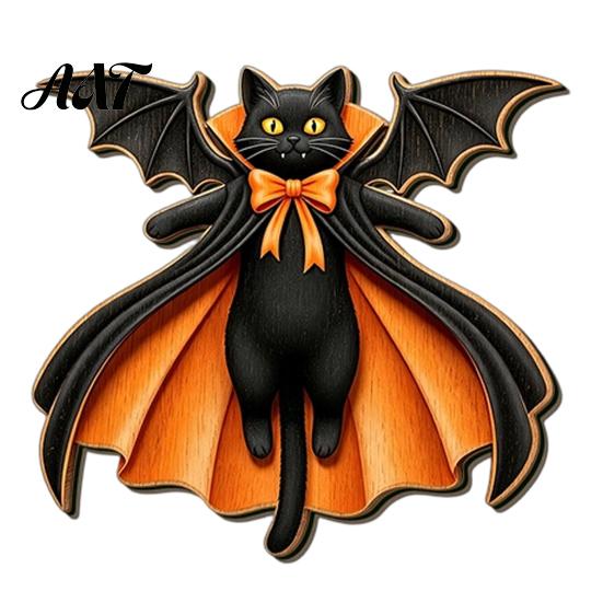Festival Props Black Cat Ghost Door Sign, Halloween Decorative Plaque, Wooden Hanging Spooky Party Decorations Vintage Rustic Decor with Jute