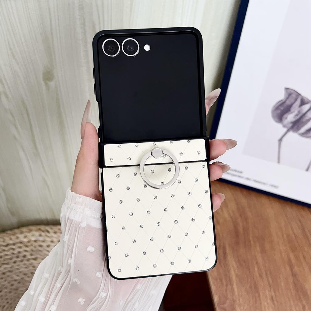 For Samsung Galaxy Z Flip7 5G Case Rhinestones Rhombus Pattern PU + TPU Phone Cover with Ring Holder