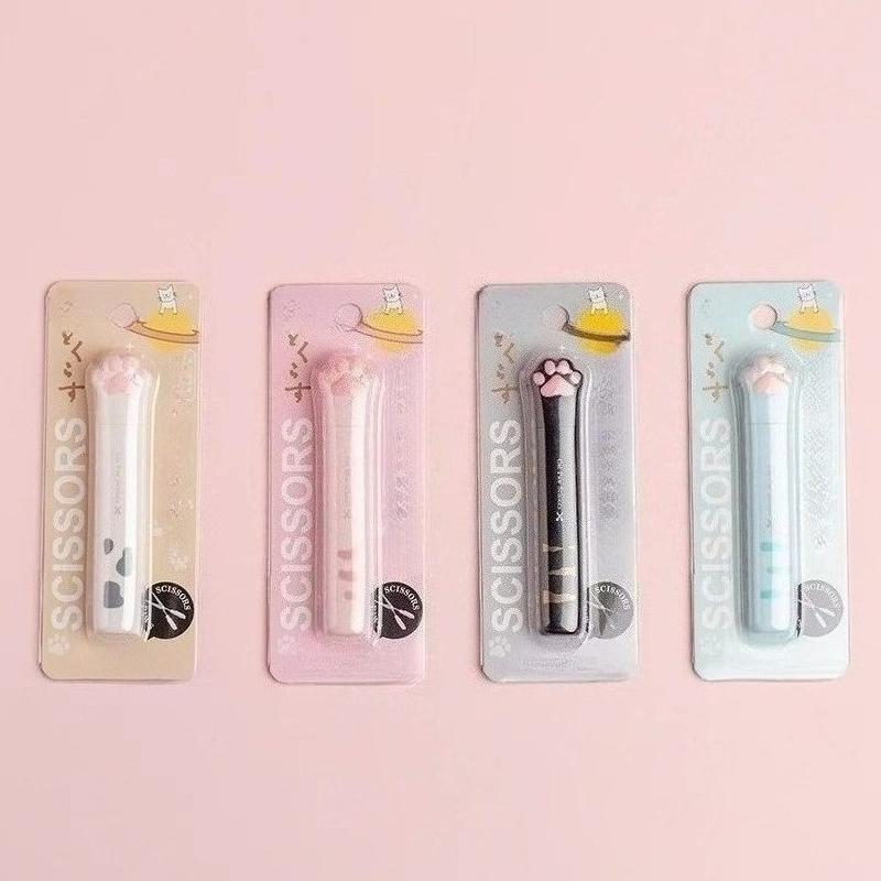 Students Cute Cat Claw Scissor with Protective Cover for Scrapbooking DIY Tools Student Portable Journaling Supplies