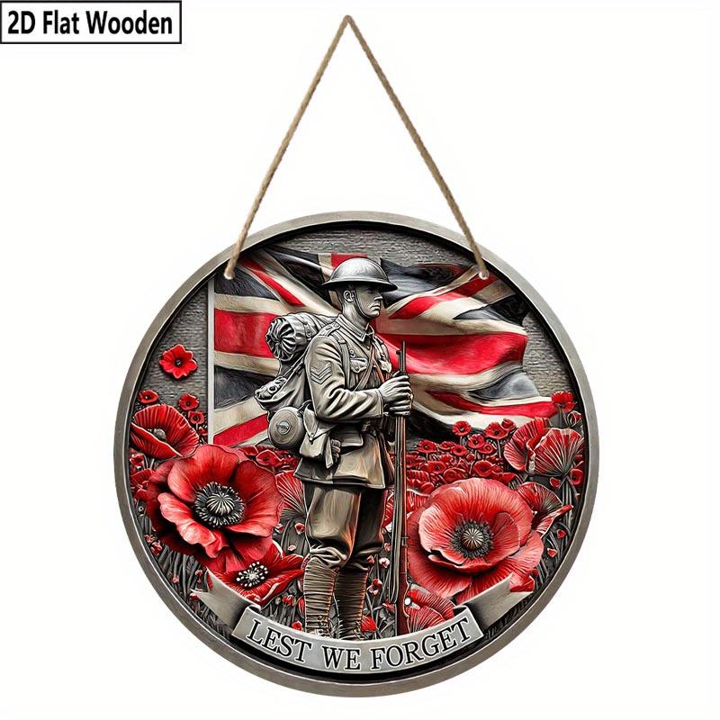 2D Flach, 1 Stück UK Gedenktag für gefallene Soldaten Holz Hängendes Dekoschild und Plakette, „Lest We Forget“, Wandkunst Schilder Bauernhaus Dekor, Innen