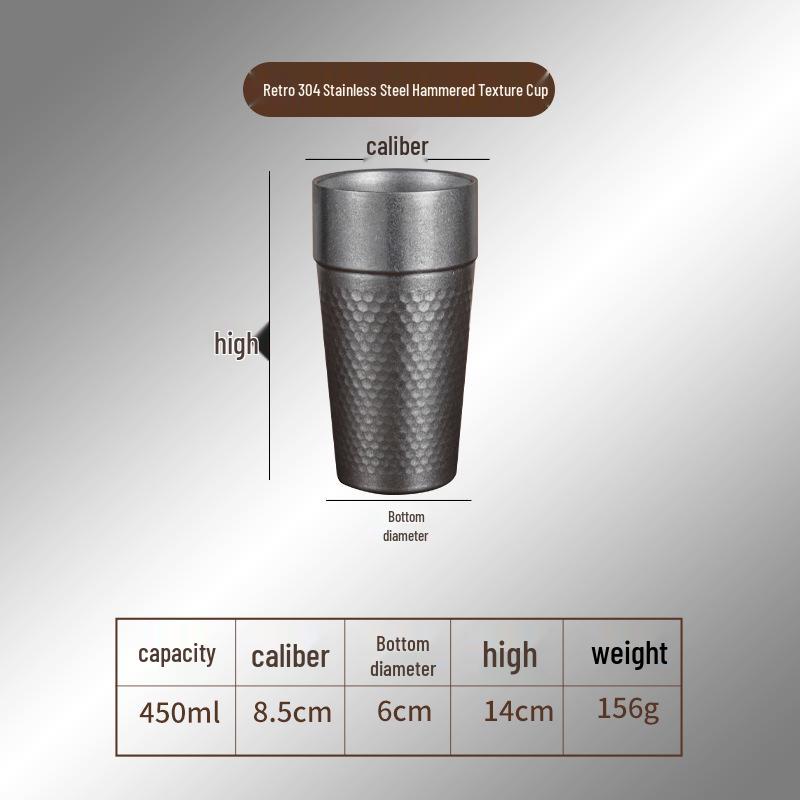 Gold Retro Double-Walled Insulated 304 Stainless Steel Water Cup with Diamond Texture