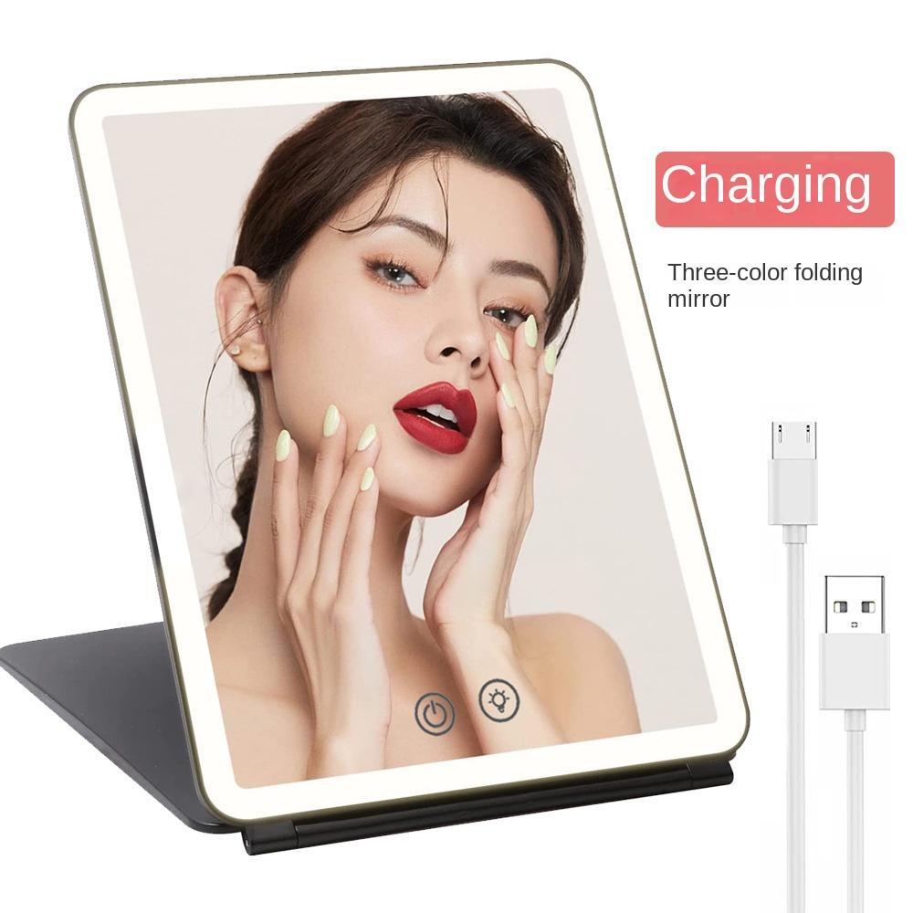 Led Folding Cosmetic Mirror with Lamp Rechargeable Flat Mirror Portable Folding Makeup Mirror on Both Sides