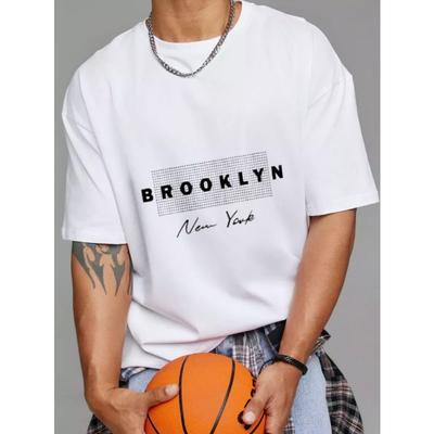 Crewneck T Shirt White Brooklyn New York Graphic Print Casual Streetwear Men's Fashion Top