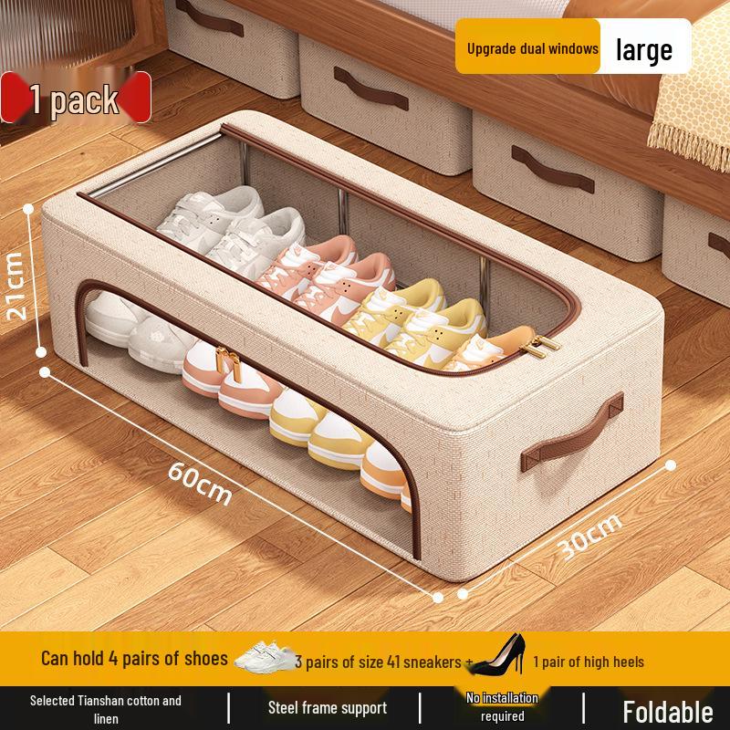 Space-Saving Tianshan Shoe Storage: Transparent Cotton-Linen Shoe Box and Dustproof Under-Bed Organizer