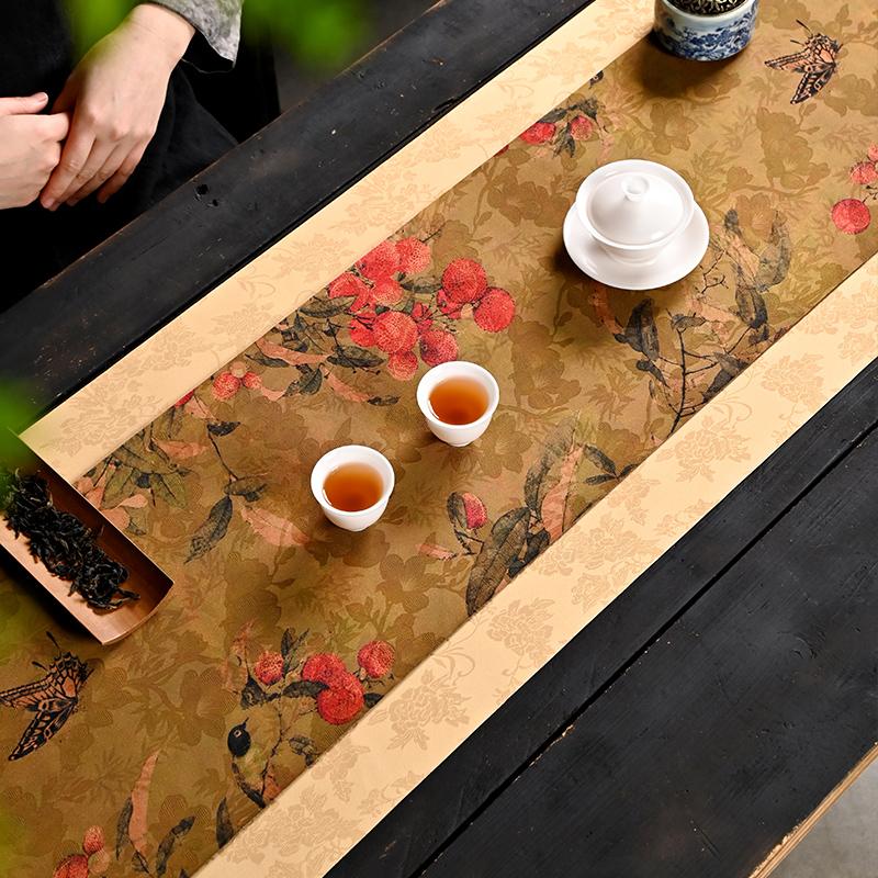 Tea Mat Waterproof and Non-slip Tea Mat Light Luxury High-end Handmade Zen Table Flag New Chinese Table Fabric Tea Flag