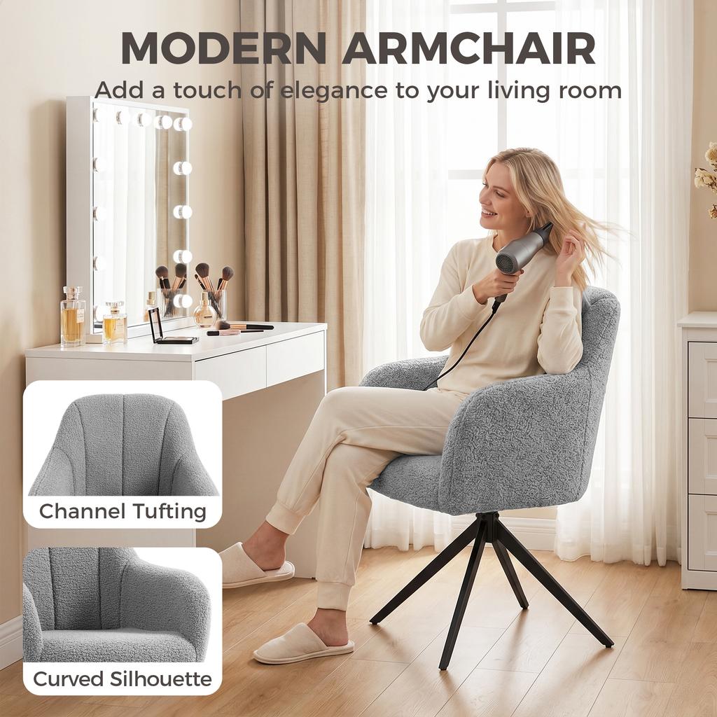 360 Degree Swivel Accent Chair Teddy Fleece Armchair Grey