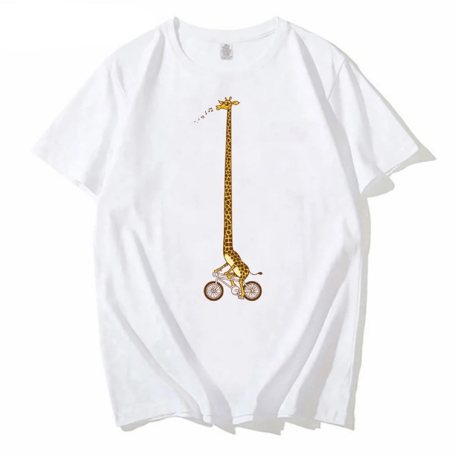 Funny men t shirt giraffe Ride Bicycle Classic tshirt Long giraffe Bike Ride print t-shirt male streetwear tops S