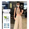 High-Waisted Casual Pleated Pants - Trendy, Loose-Fit, Meat-Concealing Sportswear for Spring and Autumn.