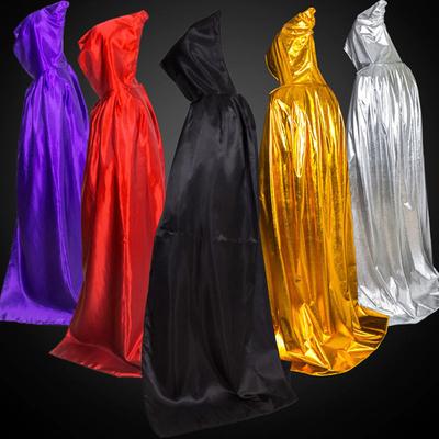 Capa de Halloween Brillante con capucha Color sólido Longitud total Hombres Mujeres Niños Adultos Mago Muerte Cosplay Capa Disfraz de mascarada Suministros de utilería para fiesta