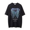 Camiseta de Manga Corta con Estampado de Calavera y Diablo para Hombres Instagram Europa y América Calle Cuello Redondo Viejo Manga 3/4 Verano Ciencia Ficción Corte Holgado