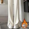 Women's White Wide-Leg Corduroy Pants with Fleece Lining - Spring/Summer Casual Slit Micro Flare Style.
