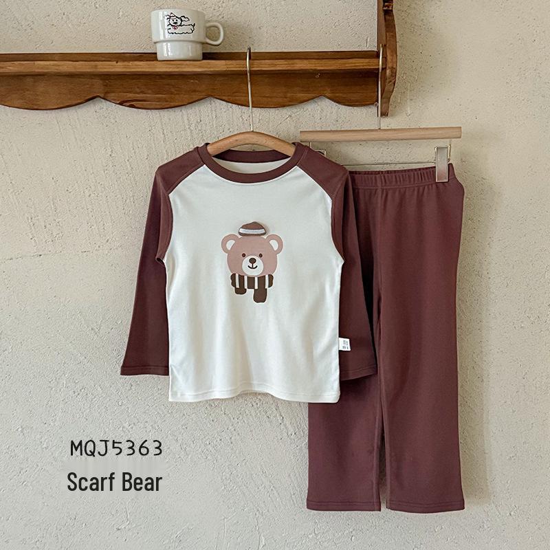 Children's Rabbit Cartoon Round Neck Pajama Set - Pure Cotton Autumn/Winter 2025 Top & Pants for Boys & Girls