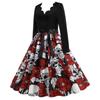 In-Stock 2021 Halloween Skull Print V-Neck Flared Dress with Ribbon