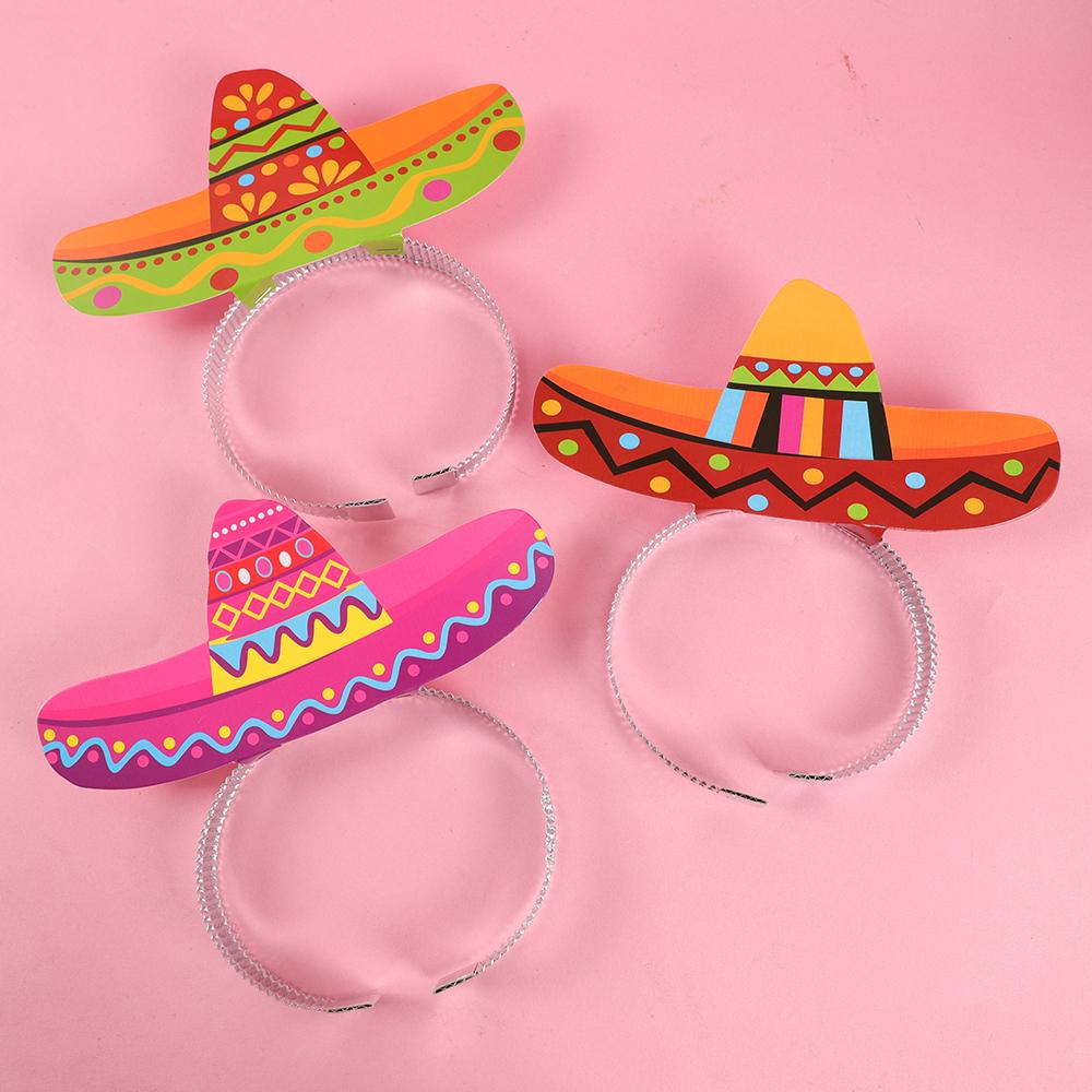 6pcs Mexican Theme Party Decorations Cinco De Mayo Party Hat Headbands Dia De Muertos Party Favors Sombrero Hairband