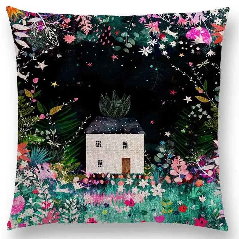 Neueste Kissenbezüge für kleine Mädchen mit Blumenmuster, verträumter Garten, Fantasienacht, Sofakissenbezug für Mädchen