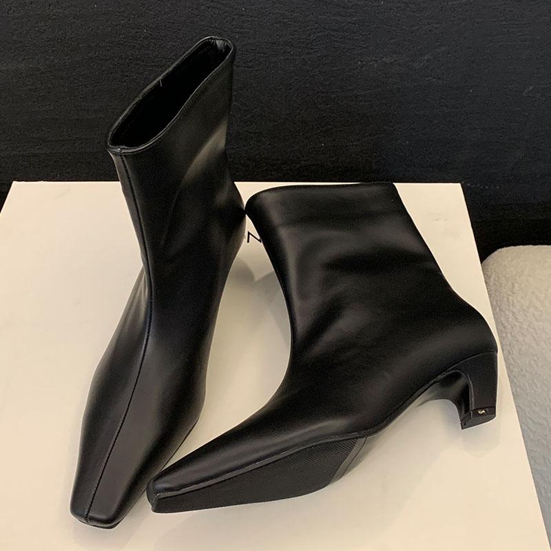 Fashion New Footwear Medium Heels Women Ankle Modern Boots Female Slip On Shoes Fashion Square Toe Ladies Short Booties Heeled Shoes