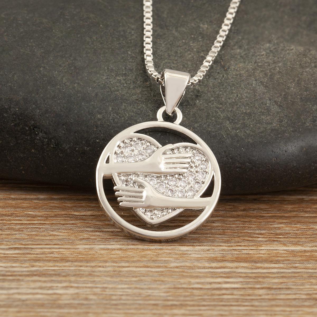 Nidin New Arrival Romantic Love Heart Charms Pendant Necklace For Female Male Couples Lock Head/Round Shape Daily Party Jewelry