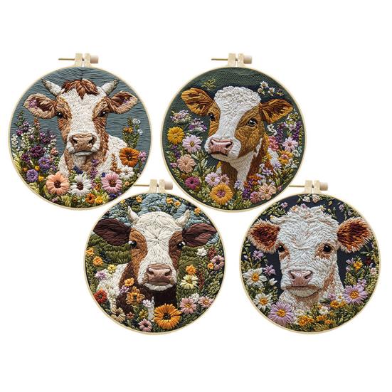 Punch Needle Embroidery Kit Cartoon Highland Cow DIY Embroidery Set with Hoop Punch Needle Starter Craft Kit for Adults And Children