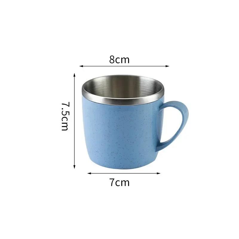 

Stainless Steel Cups with Handle, Double Layer Anti-scalding Wheat Straw Small Water Cup, Office Coffee Milk Tea Drink Mugs 101-200ml синій