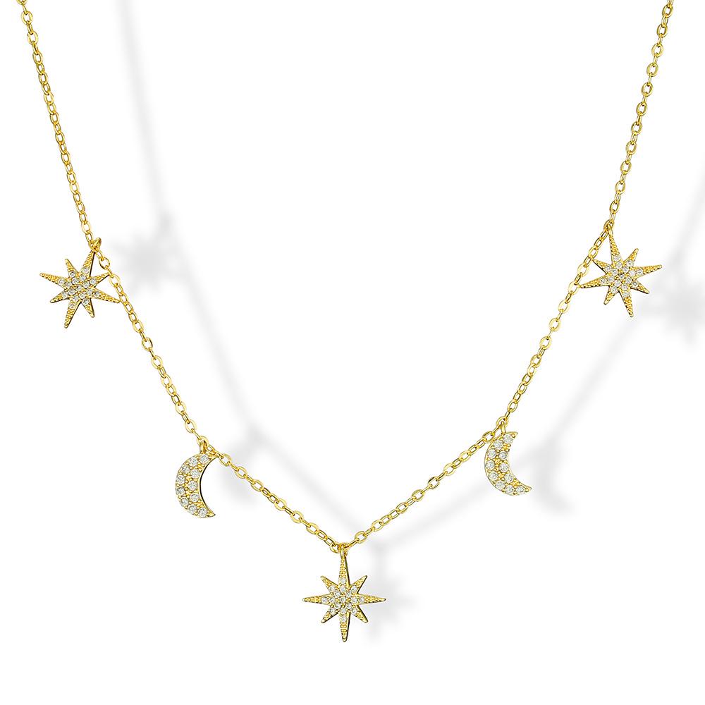 FEEHOW Frühling/Sommer Stern und Mond Schlüsselbeinkette für Mädchen