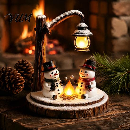Bedside Lighting for Kids Room Christmas Santa Claus Reading Lantern, Snowman Elk LED Night Light with Warm Resin Desk Lamp Dormitory Glow,