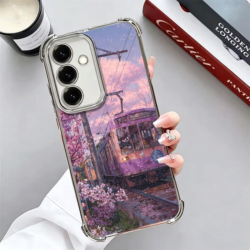 Retro Japanese Sakura Train Soft Phone Case For Samsung A17 A27 A07 A37 A57 A16 A56 A15 A55 A14 A54 A13 A53 A26 A36 A25 A35 A24
