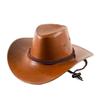 New western cowboy hat men's visor hat big edge riding hat camping outdoor hat imitation leather hat