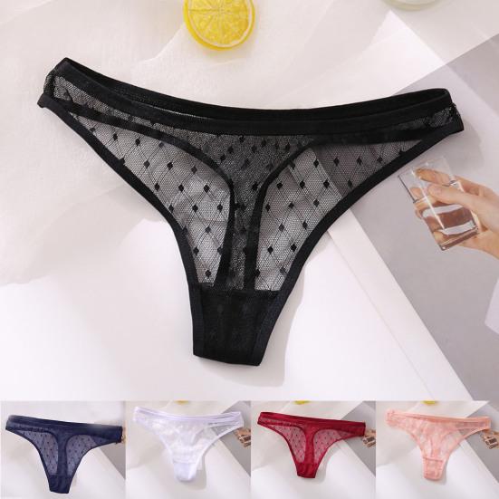 Women Thongs Hollow Out Mesh Sexy See Through Good Stretch Briefs G-strings for Sleeping