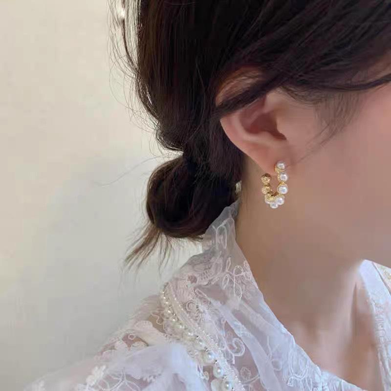 Semicircular C-type Pearl Mosquito Coil Disc Ear Clips, Retro Hong Kong Style Niche Earrings,fashionable Versatile Earrings Without Pierced Ears