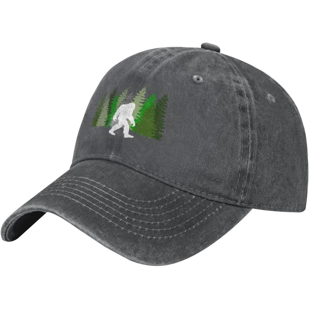 Bigfoot Sasquatch Forest Graphic Washed Cotton Baseball Cap Adjustable Outdoor Dad Hat