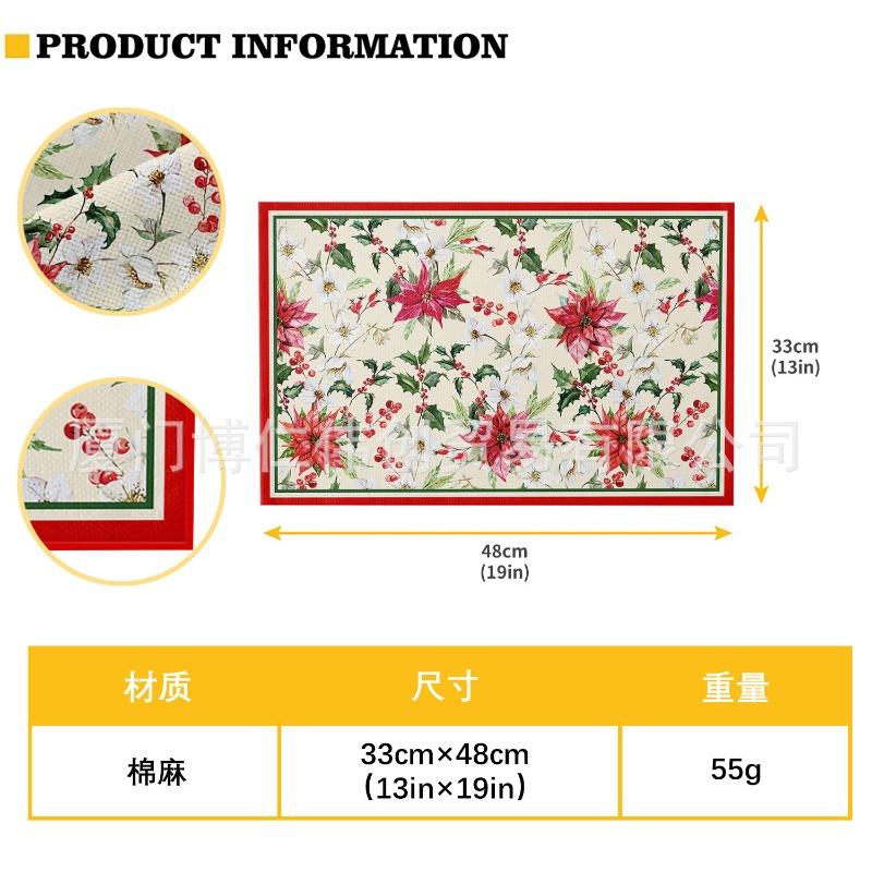 NOVÝ Lněný Vánoční Květ Poinsettie Tištěný podložka pod talíř Látkový podložka pod šálek na kávu a čaj jídelní prostírání do kuchyně