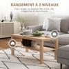 Vardagsrumsbord, Rektangulärt sidobord i 2 nivåer med förvaringshylla, 90x45x44,5 cm, Naturträ
