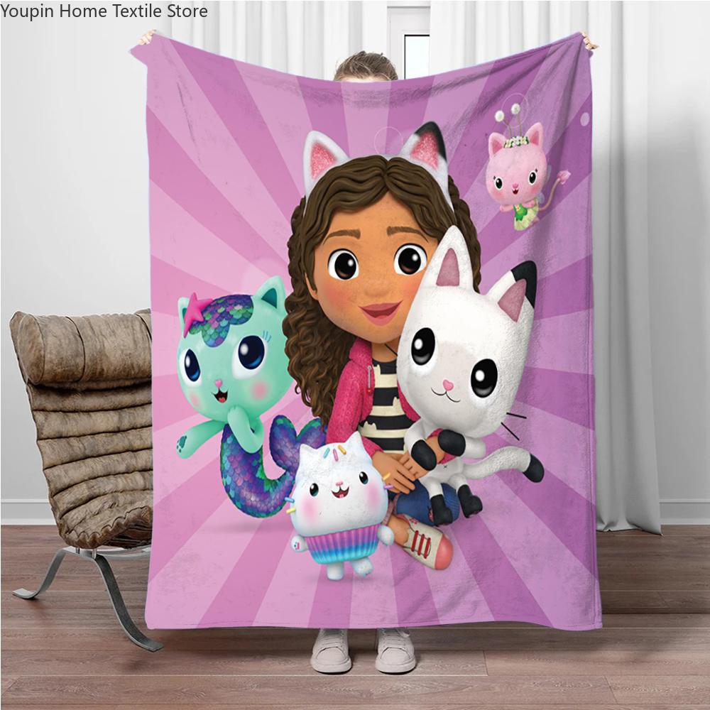 Cartoon G-Gabbys-Dollhouse Soft Flannel Blankets Keep Warm Throw Blanket Comfortable Blanket for Picnic Beds Sofa Home Bedroom