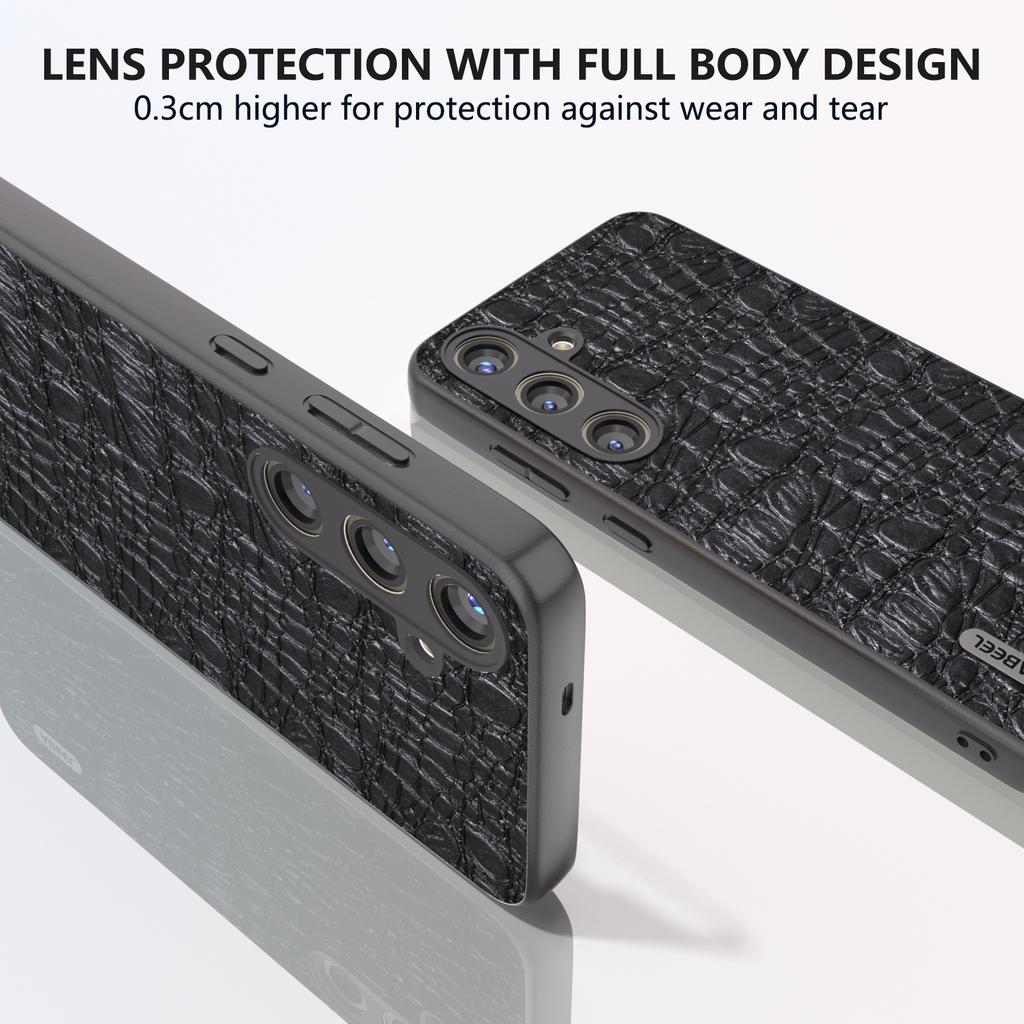ABEEL For Samsung Galaxy S24+ Texture Case Genuine Cow Leather Coated PC+TPU Phone Cover