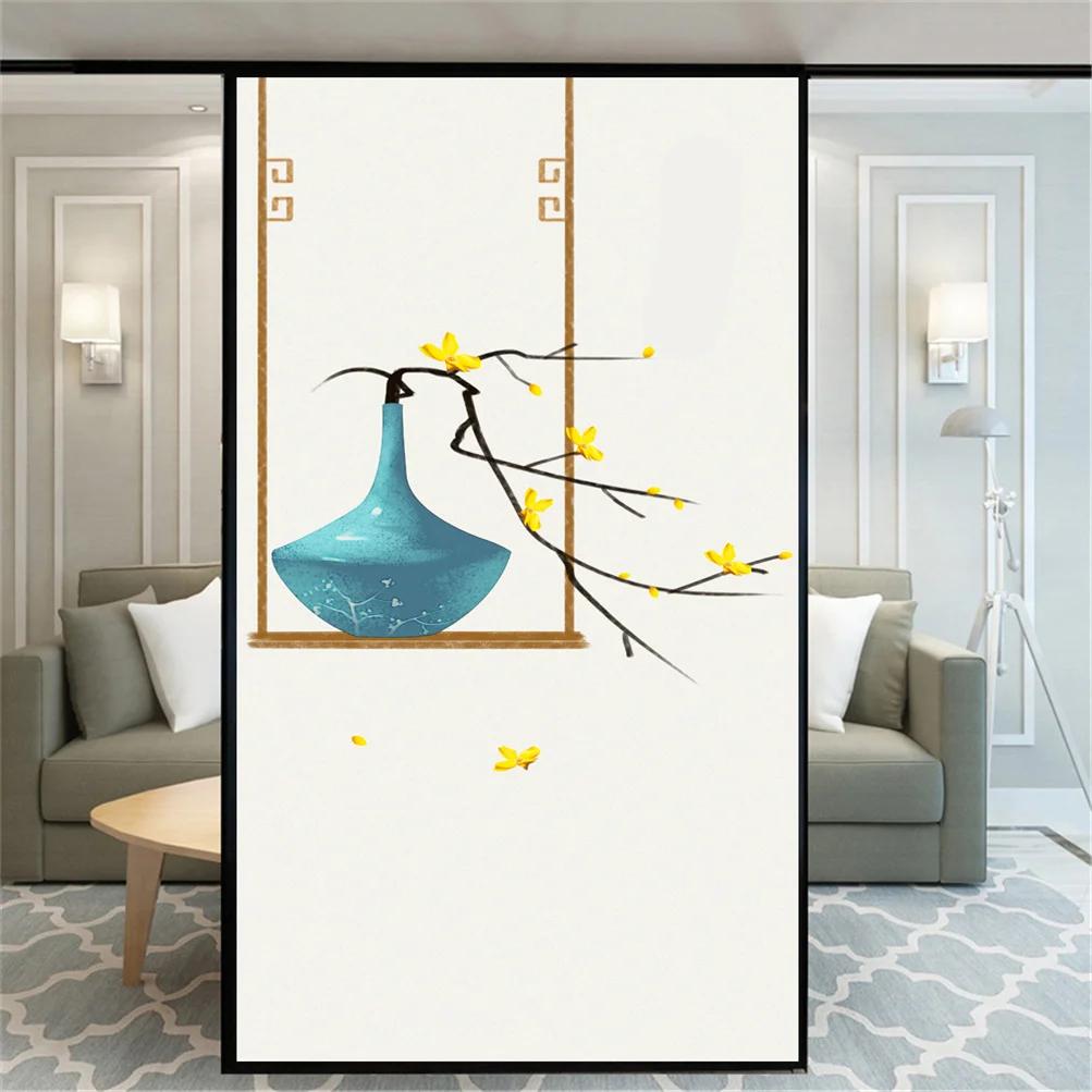 

Static Cling Privacy Windows Film Decorative Beautiful Vase Stained Glass Window Stickers Frosted Window Tint Film (as the picture,40x60cm WxH)