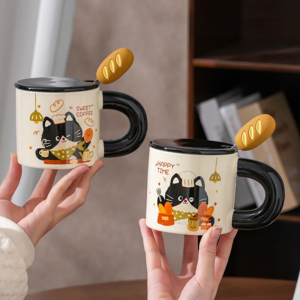 Creative cute bread cat mug personalized ceramic drinking cup high value simple souvenir coffee cup
