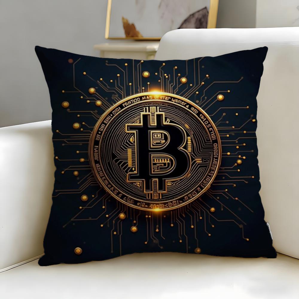 classic virtual currency Bitcoin Cushion Cover Soft  EasyWash Pillow Case  Versatile for Couch Bed Travel and Office