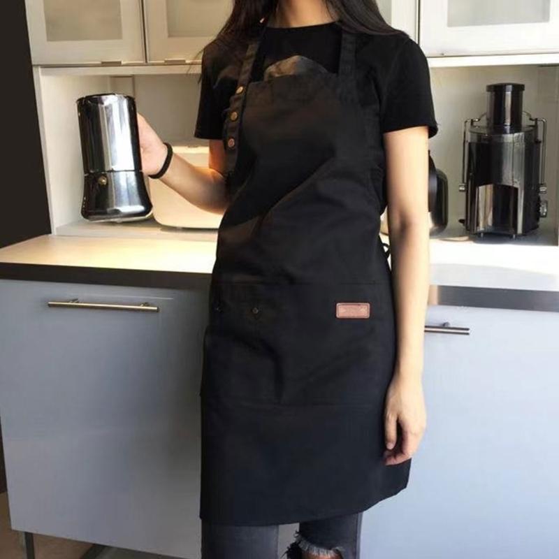 Oil Resistant Kitchen Apron With Triple Adjustable Button Easy Clean Waterproof Polyester