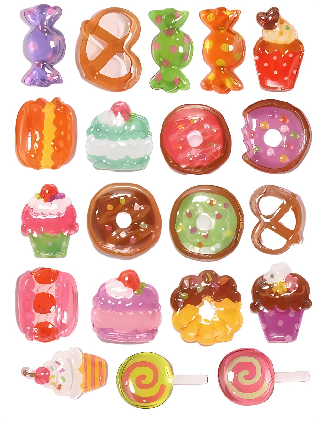 

20pcs Cute Jelly Snacks, Candy Desserts, Stickers, Decorative, Phone Cases, Luggage, Guitar, Sports Water Cups journal stickers белый