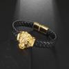 New Punk Style Lion Head Single Layer Handwoven Leather Bracelet Men\'s Domineering Animal Lion Bracelet Casual Jewelry Gift