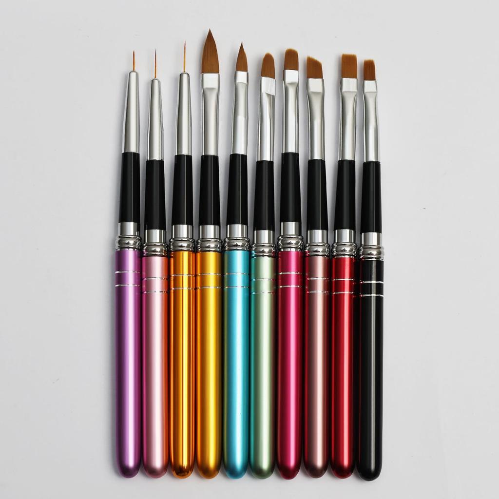 10-Piece Nail Art Brush Set: Hand-Painting, Flower Design, Liner, Carving, Gel Polish, Fan, Full Salon Tool Kit