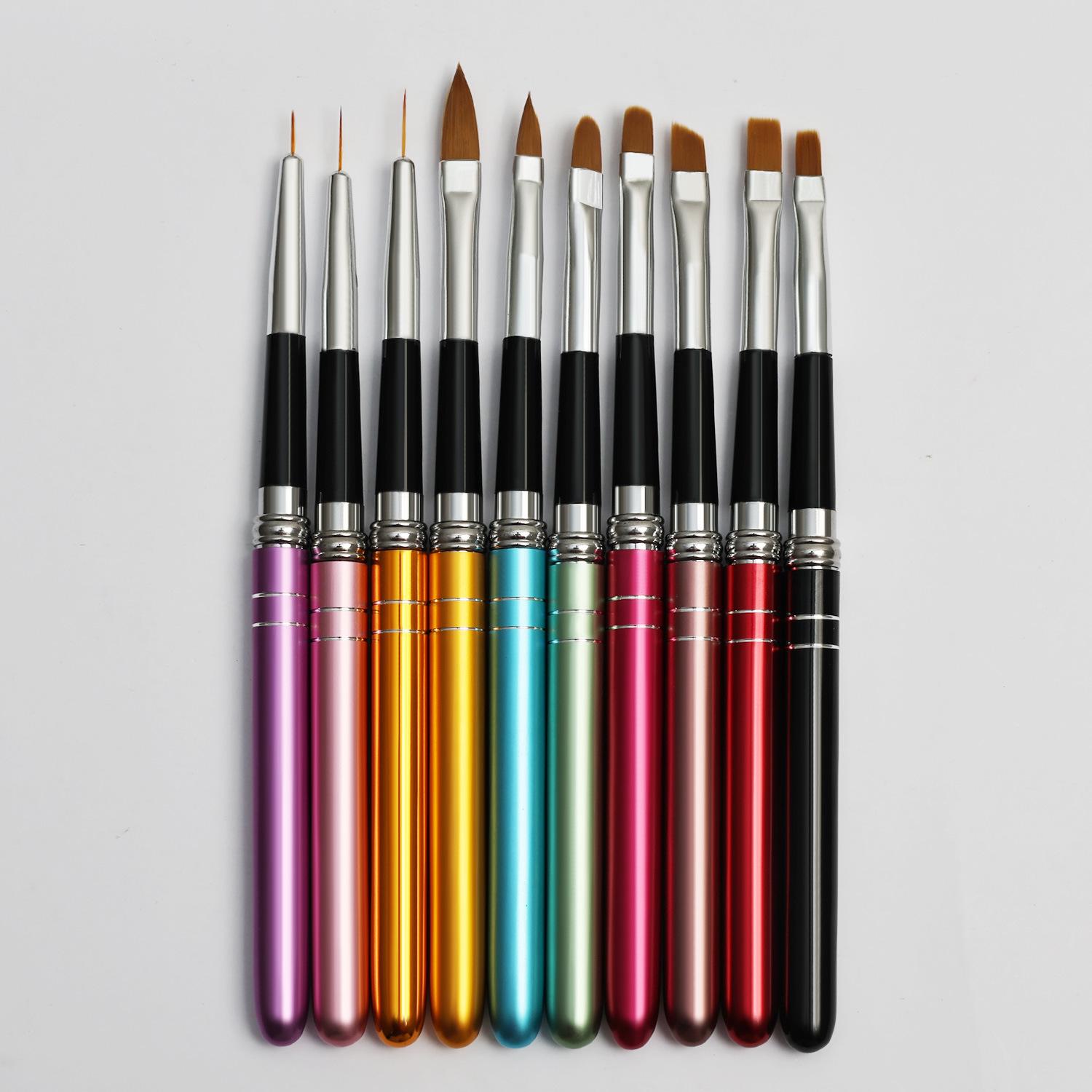

10-Piece Nail Art Brush Set: Hand-Painting, Flower Design, Liner, Carving, Gel Polish, Fan, Full Salon Tool Kit