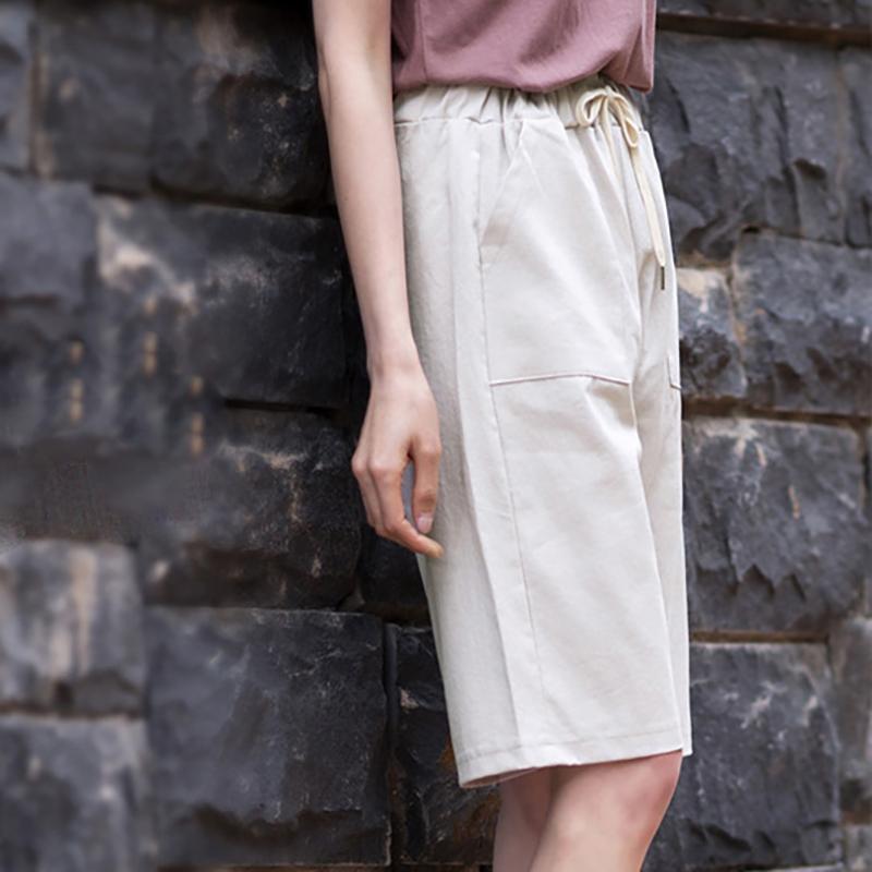 Pantaloni Scurți Femei Vară Ușori cu Talie Înaltă cu Picior Larg Casual Lungime Medie Picior Drept Mărimi Mari Talie Elastică Pantaloni Treisfert pentru Femei