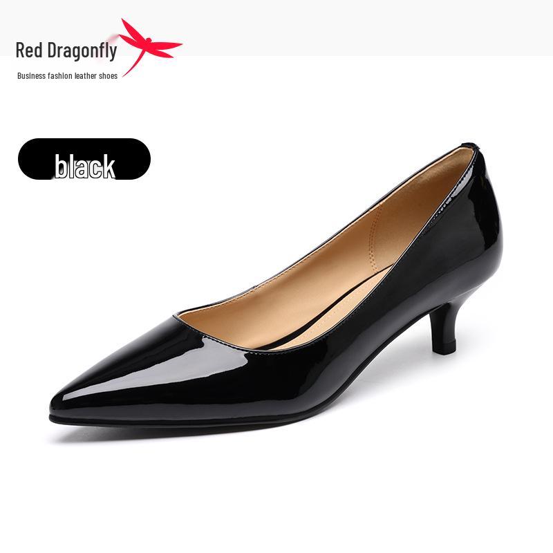 Red Dragonfly Women s Low Heel Patent Leather Shoes - Summer 2024 Comfortable Thin Heel Genuine Leather 35 чёрный
