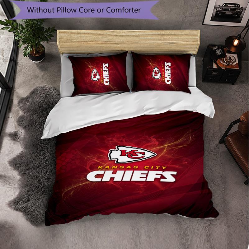 Set Biancheria da Letto in Microfibra con Fantasia Kansas City Chiefs 3 Pezzi Copripiumino Decorativo per Camera da Letto Uso Domestico